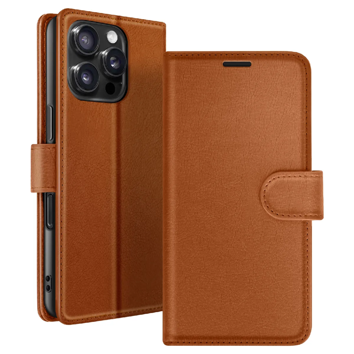 Étui Portefeuille Pour Iphone 16 Pro Max Avec Support Et Languette Magnétique Marron Zanaé