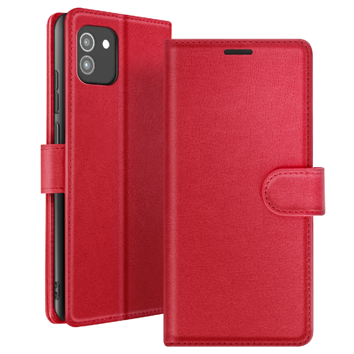 Étui Portefeuille Pour Galaxy A03 Avec Fonction Support Et Languette Magnétique Rouge Zanaé