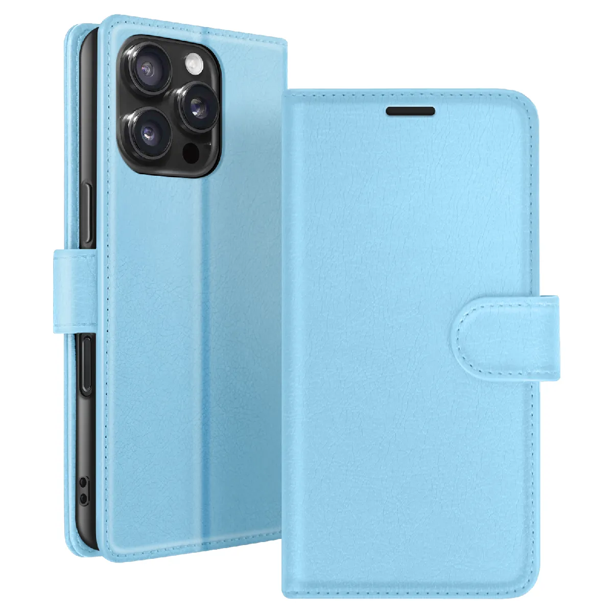 Étui Portefeuille Pour Iphone 16 Pro Fonction Support Et Languette Magnétique Bleu Clair Zanaé