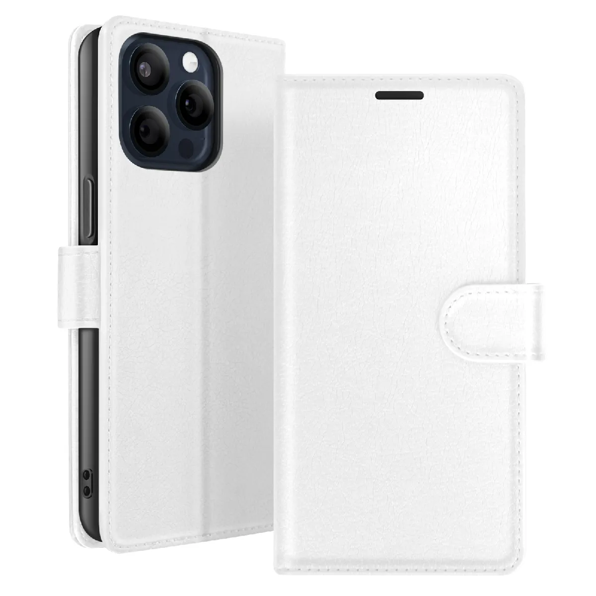 Étui Portefeuille Pour Iphone 15 Pro Fonction Support Et Languette Magnétique Blanc Zanaé