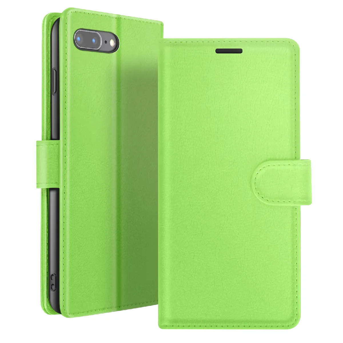 Étui Portefeuille Pour Iphone 8 Plus / 7 Plus Support Et Languette Magnétique Vert Zanaé
