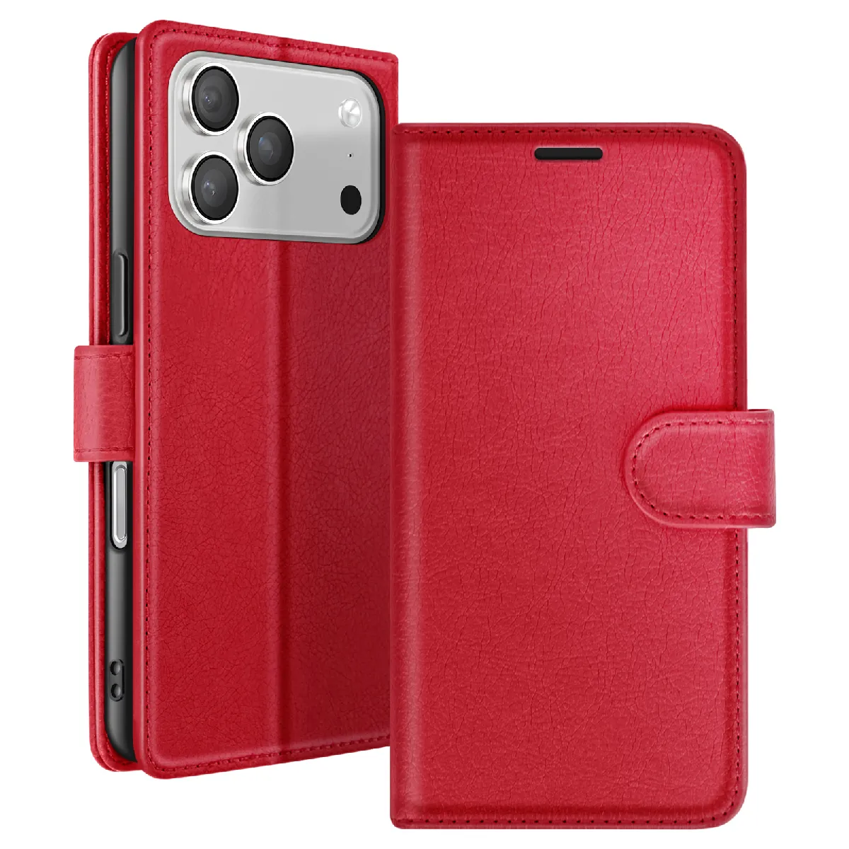 Étui Portefeuille Pour Iphone 17 Pro Avec Support Et Languette Magnétique Rouge Zanaé