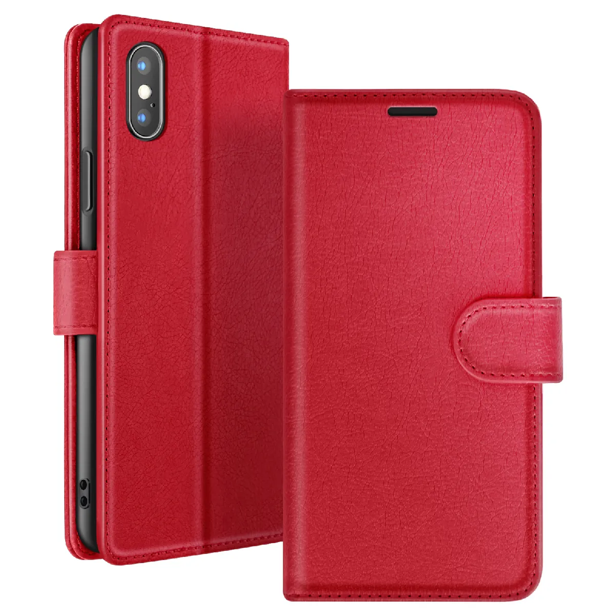 Étui Portefeuille Pour Iphone X / Xs Fonction Support Et Languette Magnétique Rouge Zanaé