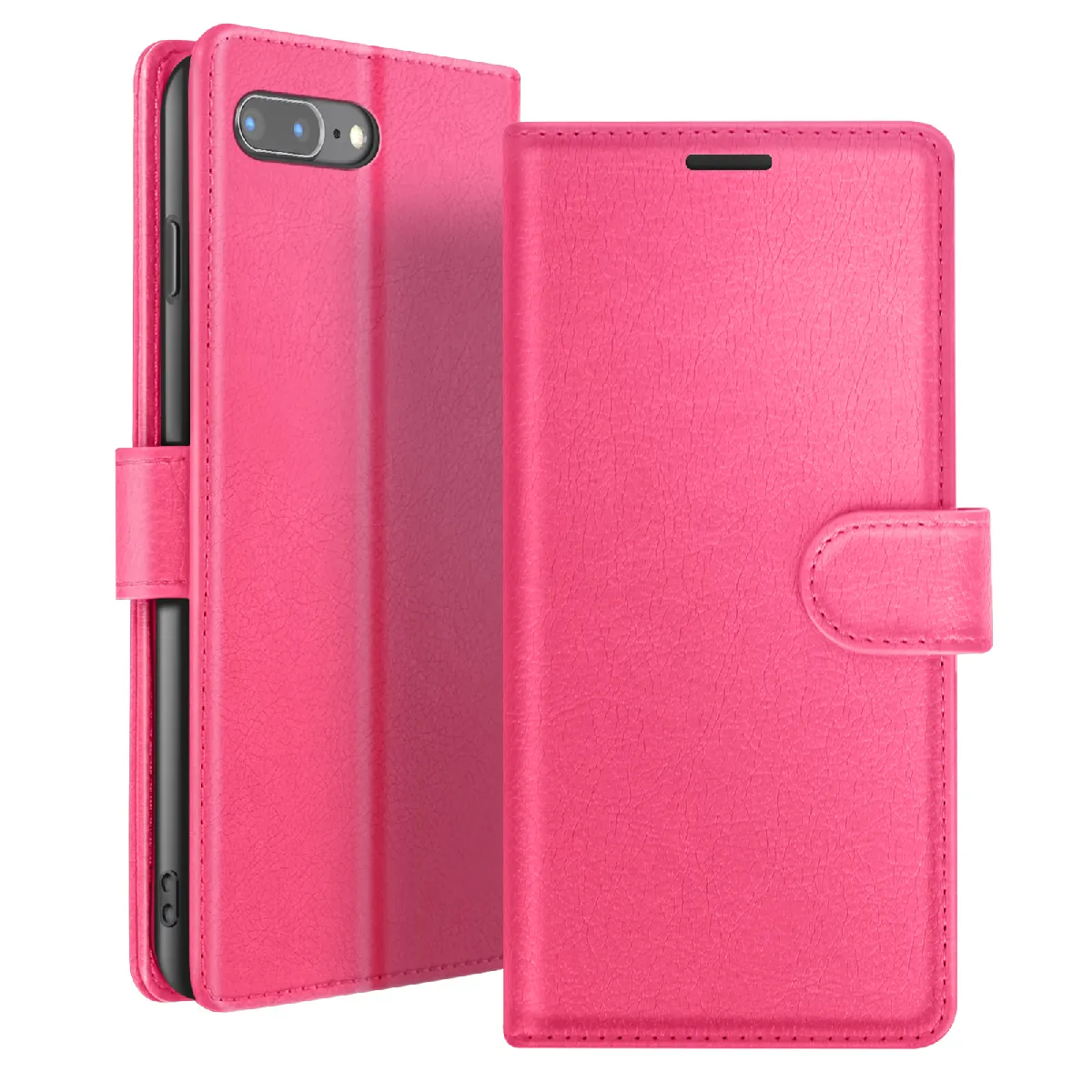 Étui Portefeuille Pour Iphone 8 Plus / 7 Plus Support Et Languette Magnétique Fuchsia Zanaé