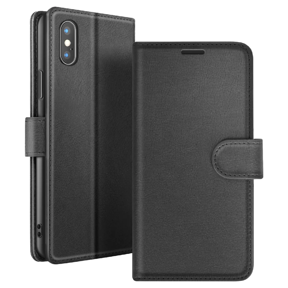 Étui Portefeuille Pour Iphone X / Xs Fonction Support Et Languette Magnétique Noir Zanaé