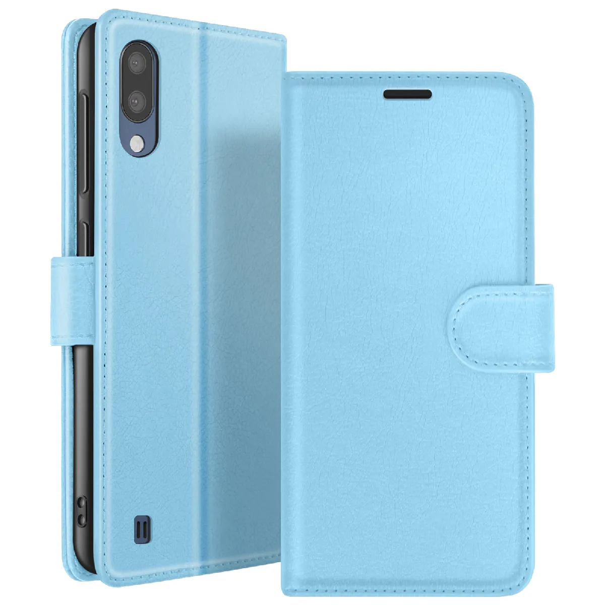 Étui Portefeuille Pour Galaxy M10 Avec Fonction Support Et Languette Magnétique Bleu Clair Zanaé