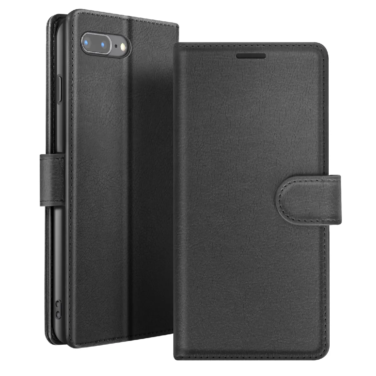Étui Portefeuille Pour Iphone 8 Plus / 7 Plus Support Et Languette Magnétique Noir Zanaé