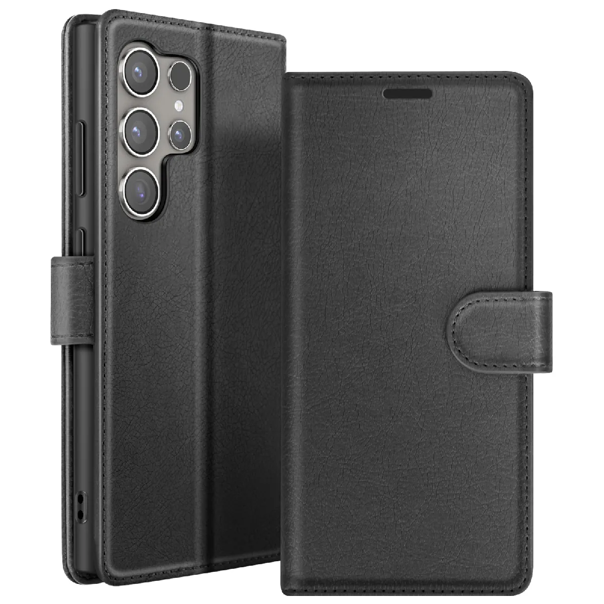 Étui Portefeuille Pour Galaxy S24 Ultra Avec Support Et Languette Magnétique Noir Zanaé