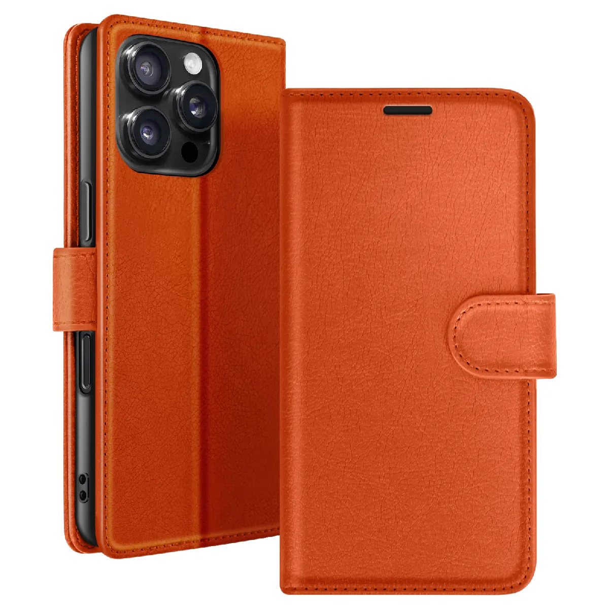 Étui Portefeuille Pour Iphone 16 Pro Fonction Support Et Languette Magnétique Orange Zanaé