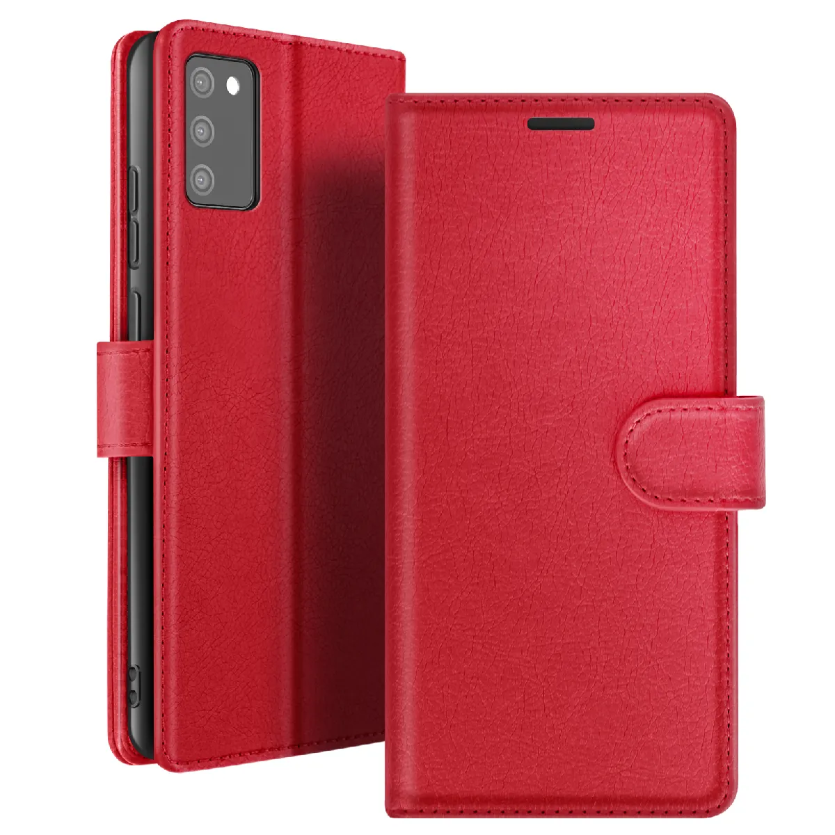 Étui Portefeuille Pour Galaxy A02s / A03s Avec Support Et Languette Magnétique Rouge Zanaé