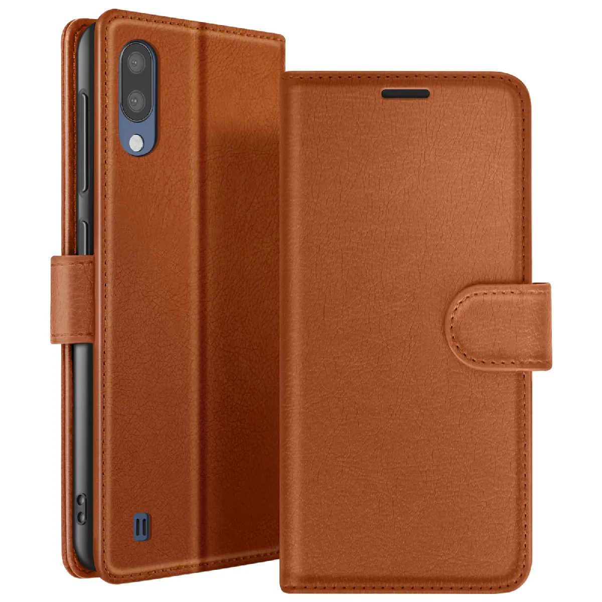 Étui Portefeuille Pour Galaxy M10 Avec Fonction Support Et Languette Magnétique Marron Zanaé