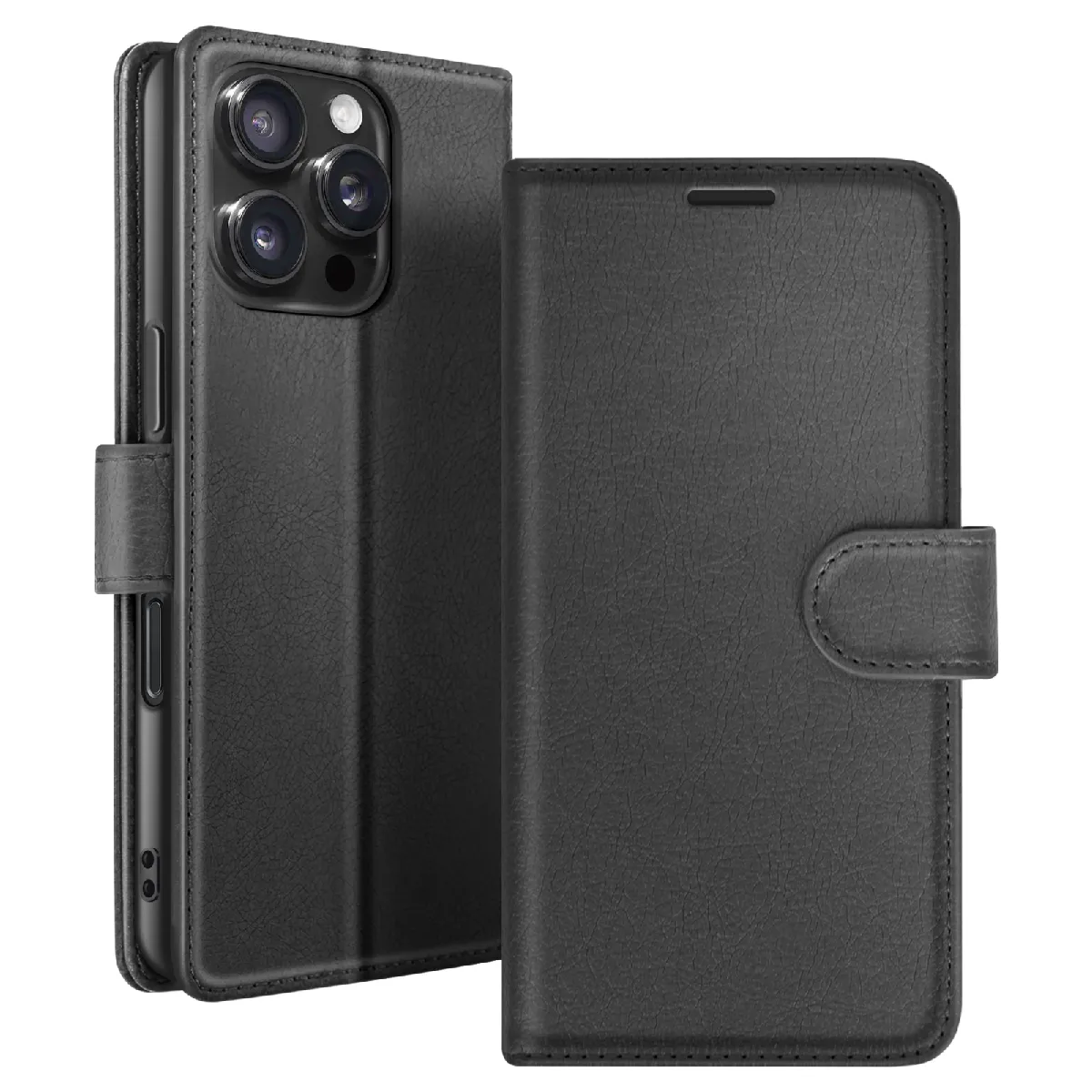 Étui Portefeuille Pour Iphone 16 Pro Fonction Support Et Languette Magnétique Noir Zanaé