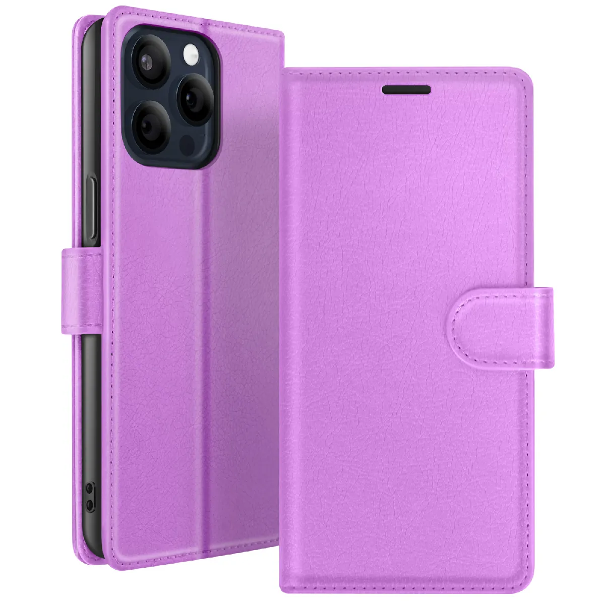 Étui Portefeuille Pour Iphone 15 Pro Max Avec Support Et Languette Magnétique Violet Zanaé