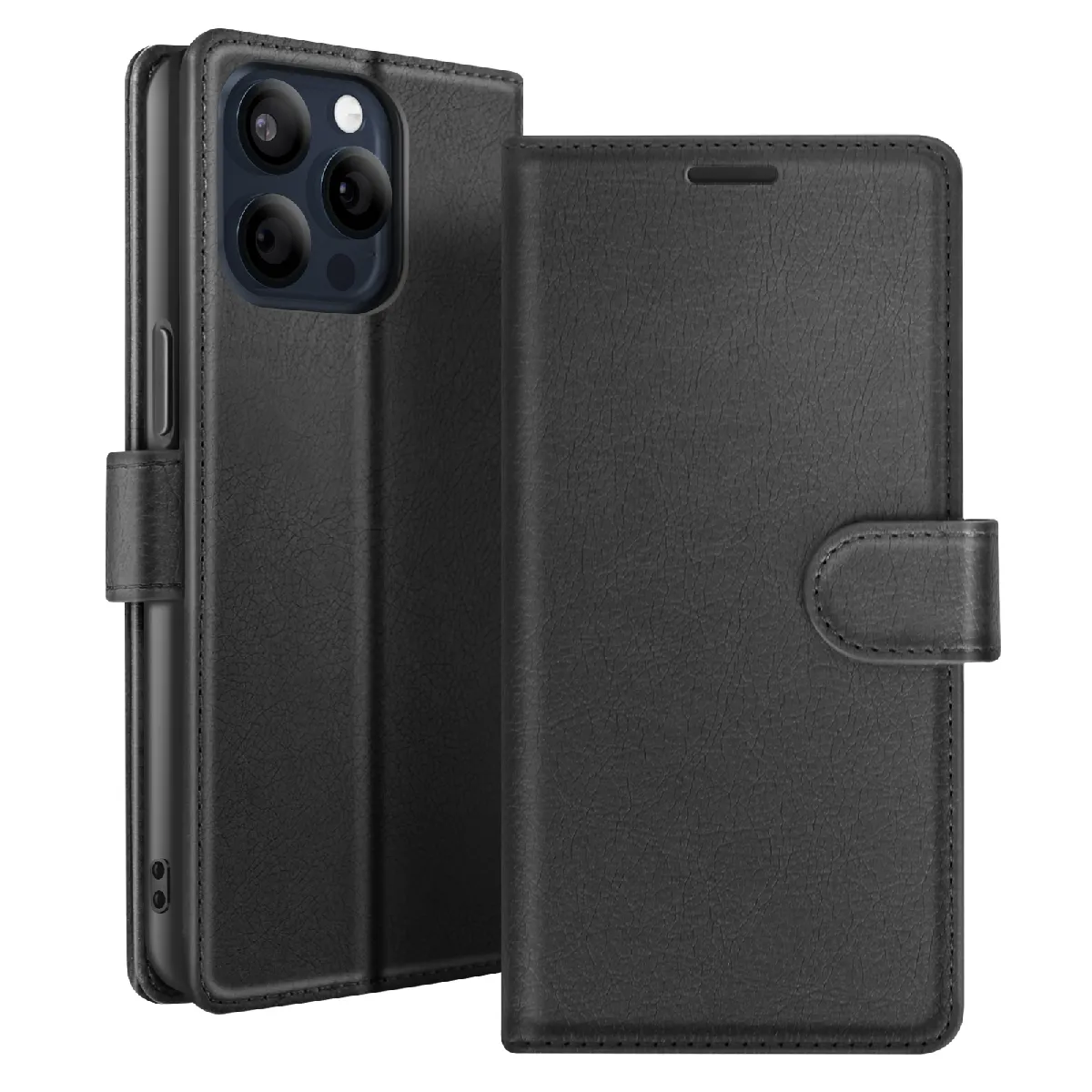 Étui Portefeuille Pour Iphone 15 Pro Fonction Support Et Languette Magnétique Noir Zanaé