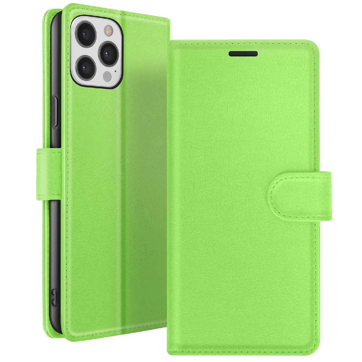 Étui Portefeuille Pour Iphone 12 Pro Max Avec Support Et Languette Magnétique Vert Zanaé