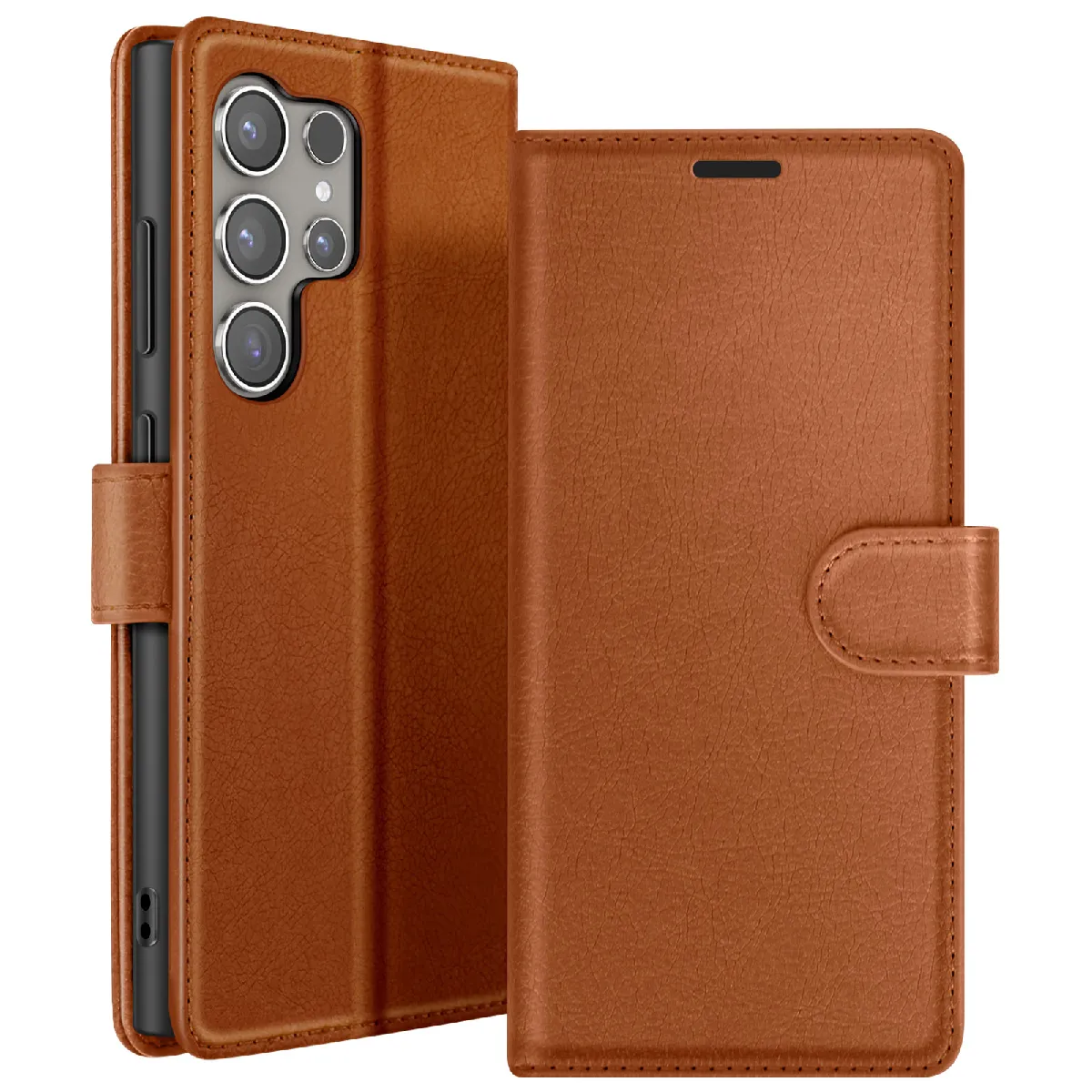 Étui Portefeuille Pour Galaxy S24 Ultra Avec Support Et Languette Magnétique Marron Zanaé