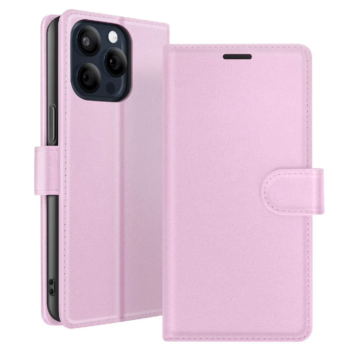 Étui Portefeuille Pour Iphone 15 Pro Fonction Support Et Languette Magnétique Rose Zanaé