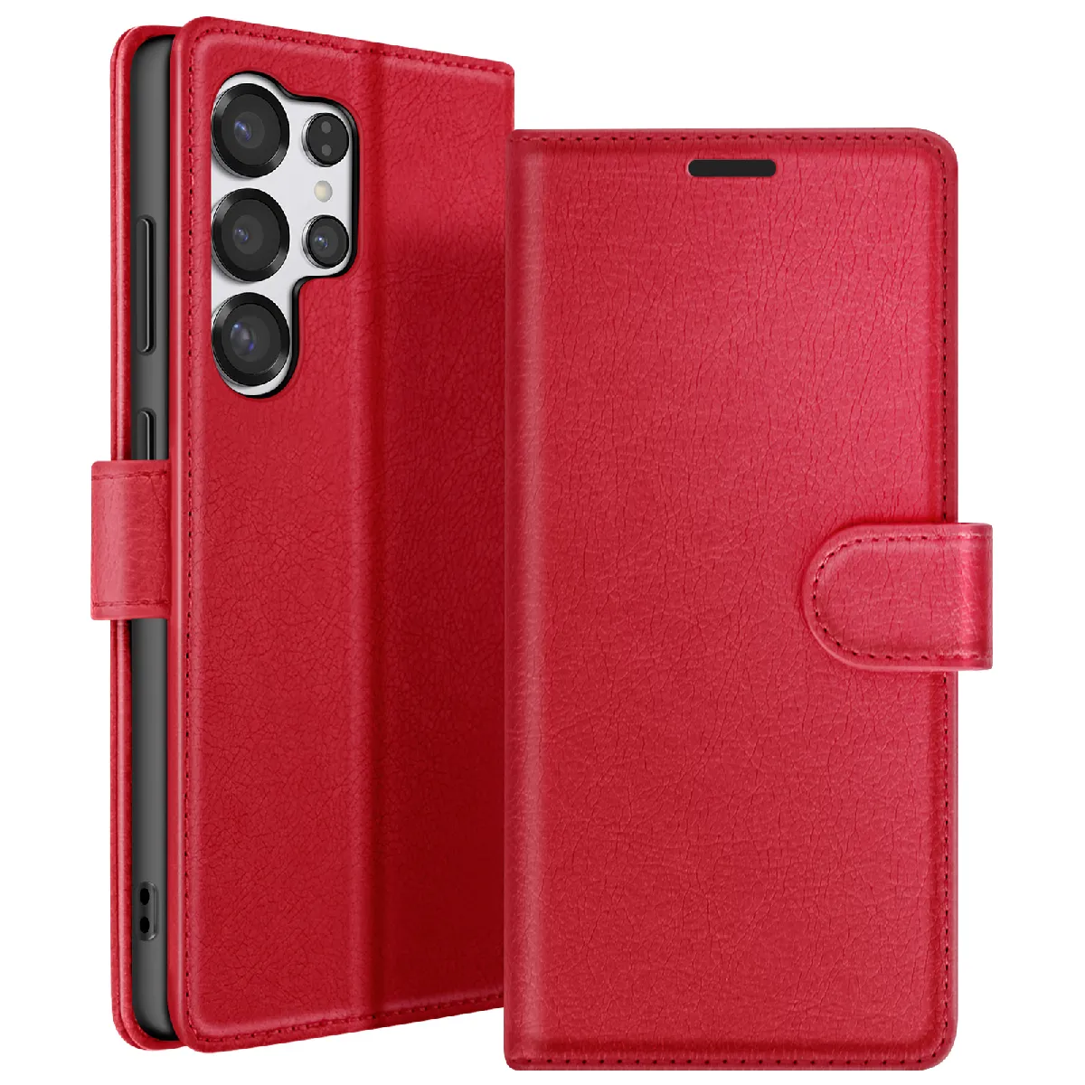 Étui Portefeuille Pour Galaxy S25 Ultra Avec Support Et Languette Magnétique Rouge Zanaé
