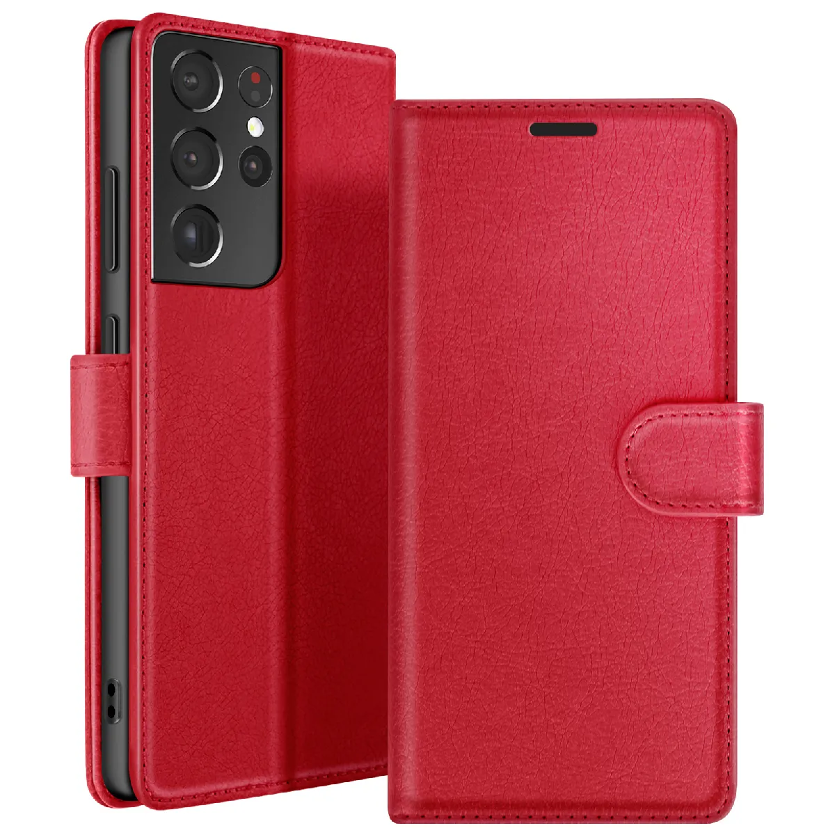 Étui Portefeuille Pour Galaxy S21 Ultra 5g Avec Support Et Languette Magnétique Rouge Zanaé