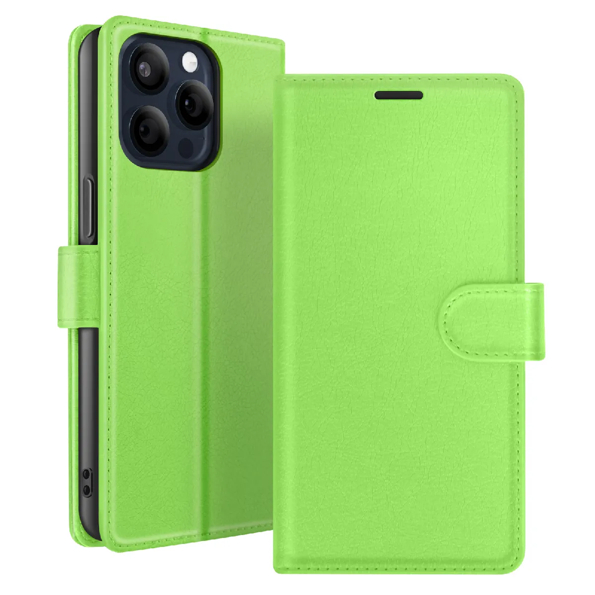 Étui Portefeuille Pour Iphone 15 Pro Fonction Support Et Languette Magnétique Vert Zanaé