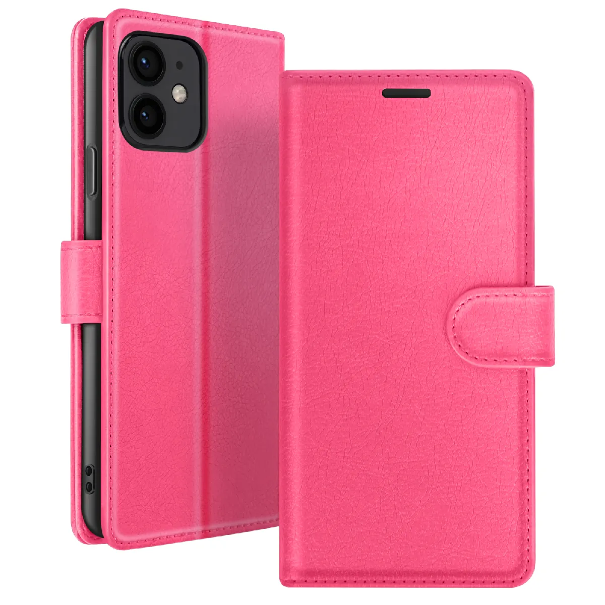 Étui Portefeuille Pour Iphone 12 Mini Fonction Support Et Languette Magnétique Fuchsia Zanaé