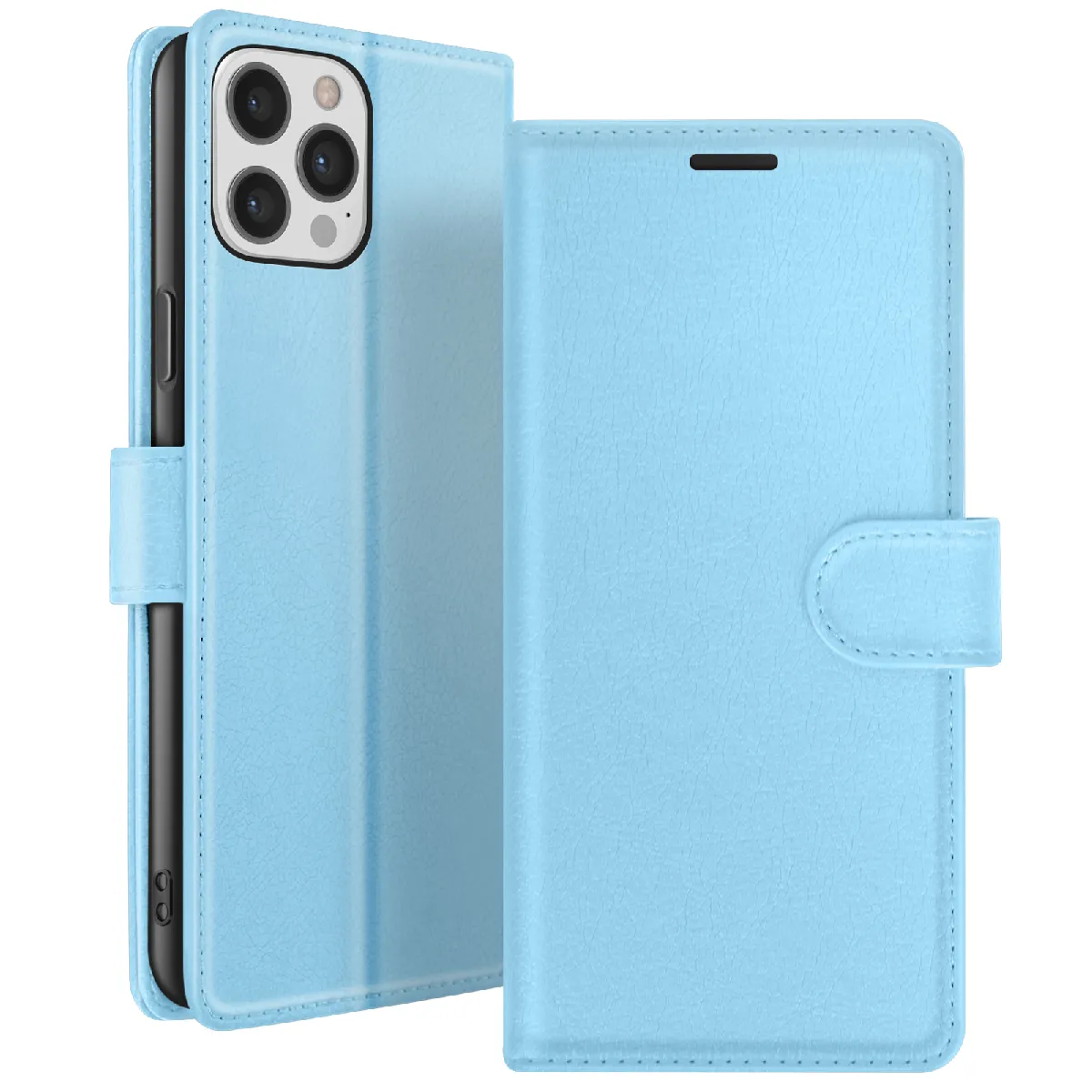 Étui Portefeuille Pour Iphone 12 Pro Max Avec Support Et Languette Magnétique Bleu Clair Zanaé