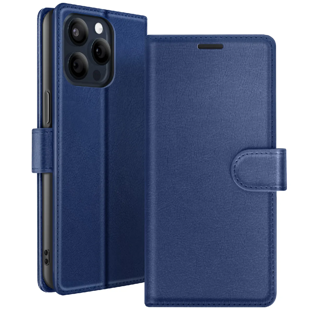Étui Portefeuille Pour Iphone 15 Pro Max Avec Support Et Languette Magnétique Bleu Nuit Zanaé