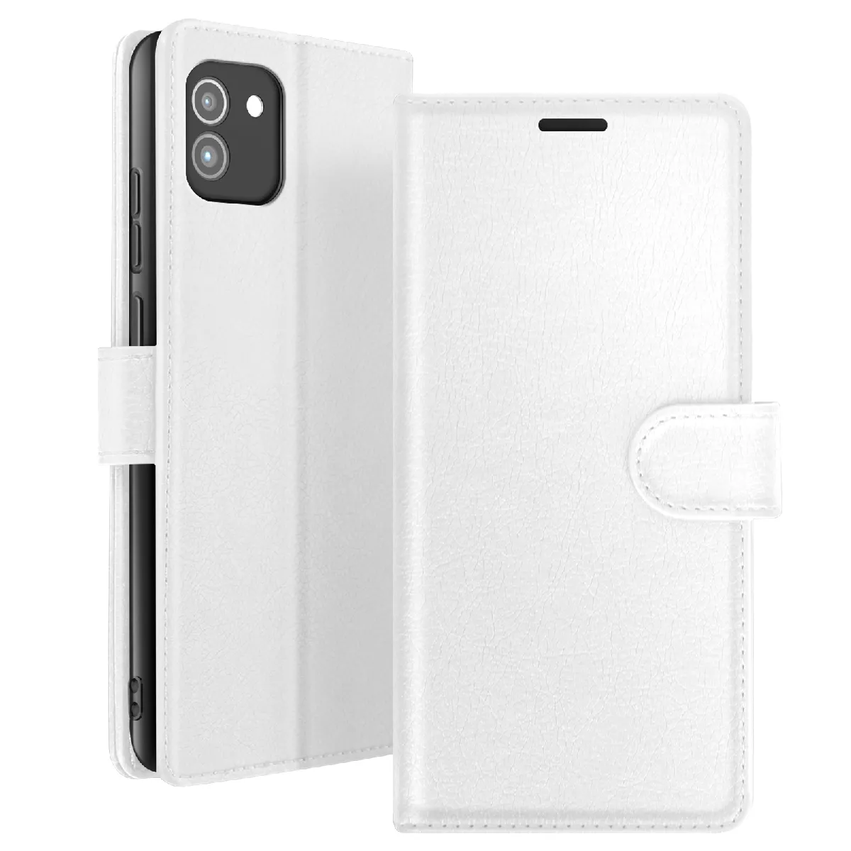 Étui Portefeuille Pour Galaxy A03 Avec Fonction Support Et Languette Magnétique Blanc Zanaé