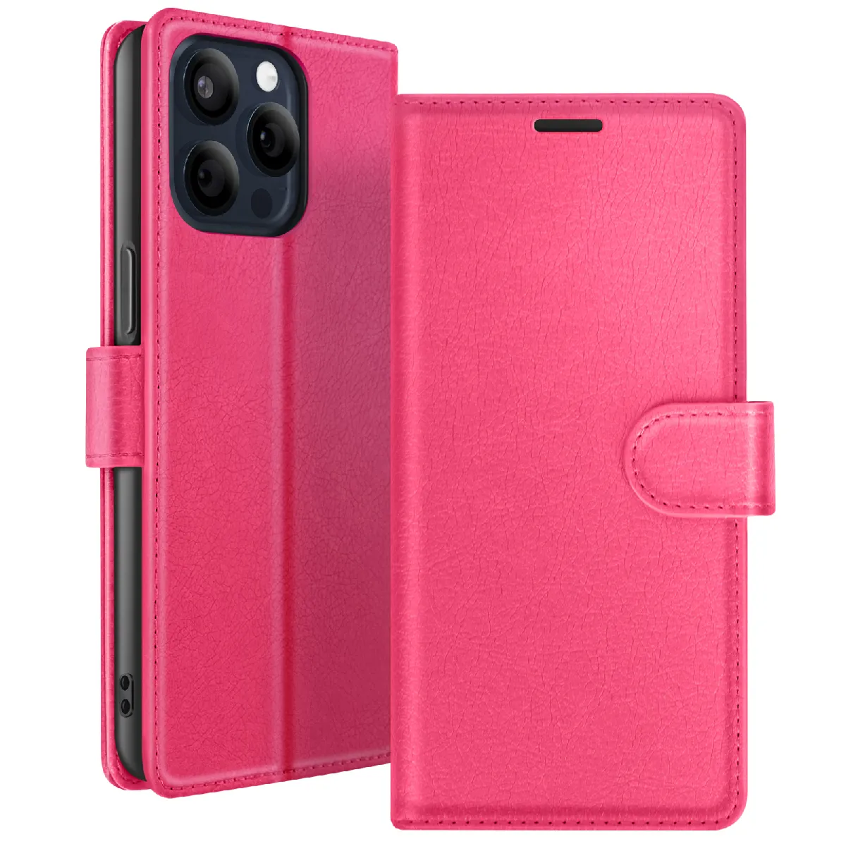 Étui Portefeuille Pour Iphone 15 Pro Max Avec Support Et Languette Magnétique Fuchsia Zanaé