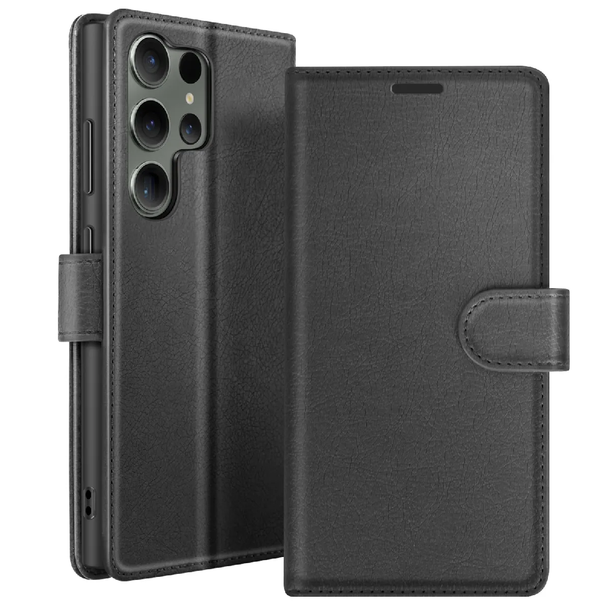 Étui Portefeuille Pour Galaxy S23 Ultra Avec Support Et Languette Magnétique Noir Zanaé