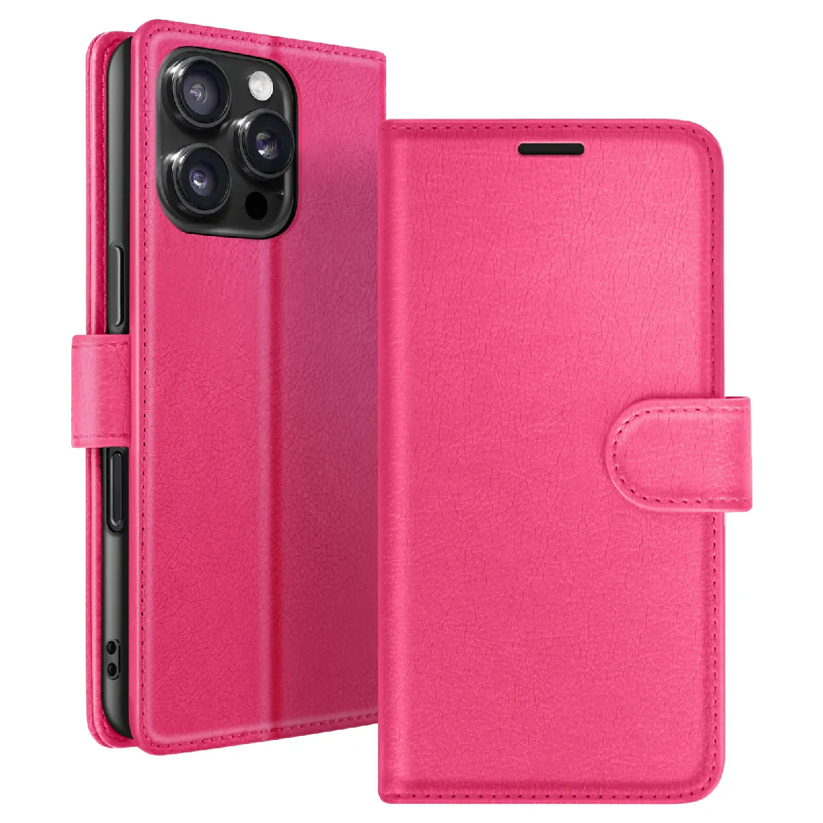 Étui Portefeuille Pour Iphone 16 Pro Max Avec Support Et Languette Magnétique Fuchsia Zanaé
