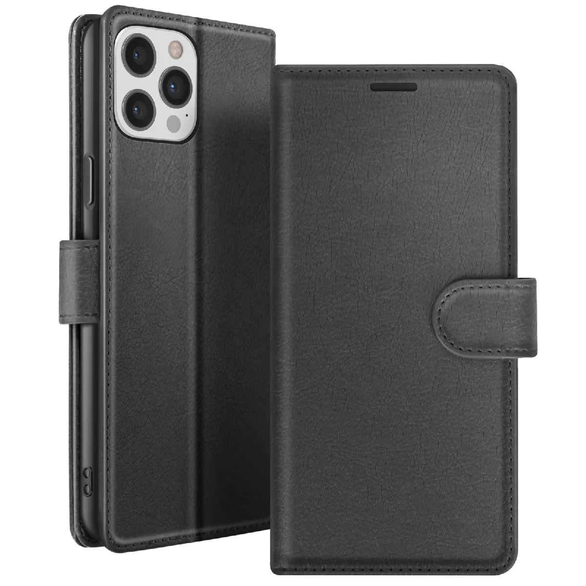 Étui Portefeuille Pour Iphone 12 Pro Max Avec Support Et Languette Magnétique Noir Zanaé