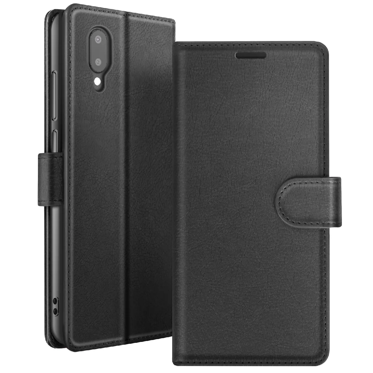 Étui Portefeuille Pour Galaxy A02 Avec Fonction Support Et Languette Magnétique Noir Zanaé