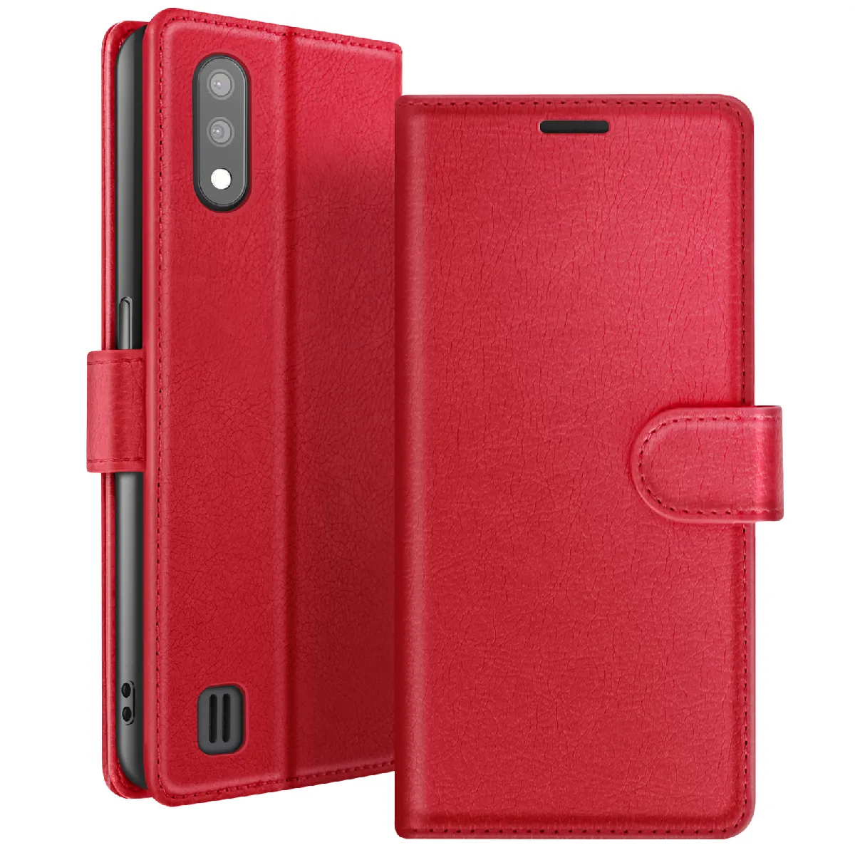 Étui Portefeuille Pour Galaxy A01 Avec Fonction Support Et Languette Magnétique Rouge Zanaé
