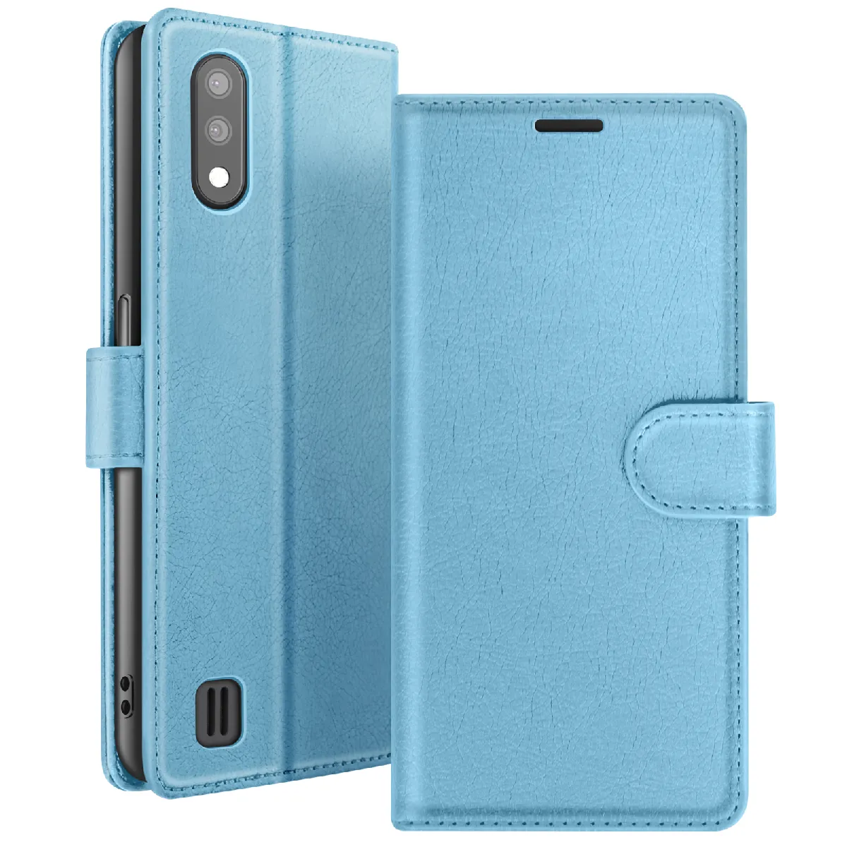 Étui Portefeuille Pour Galaxy A01 Avec Fonction Support Et Languette Magnétique Bleu Clair Zanaé