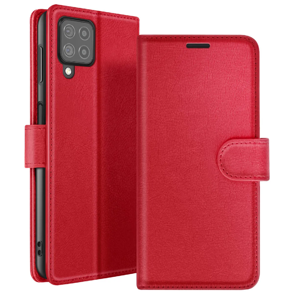 Étui Portefeuille Pour Galaxy A12 / M12 Avec Support Et Languette Magnétique Rouge Zanaé