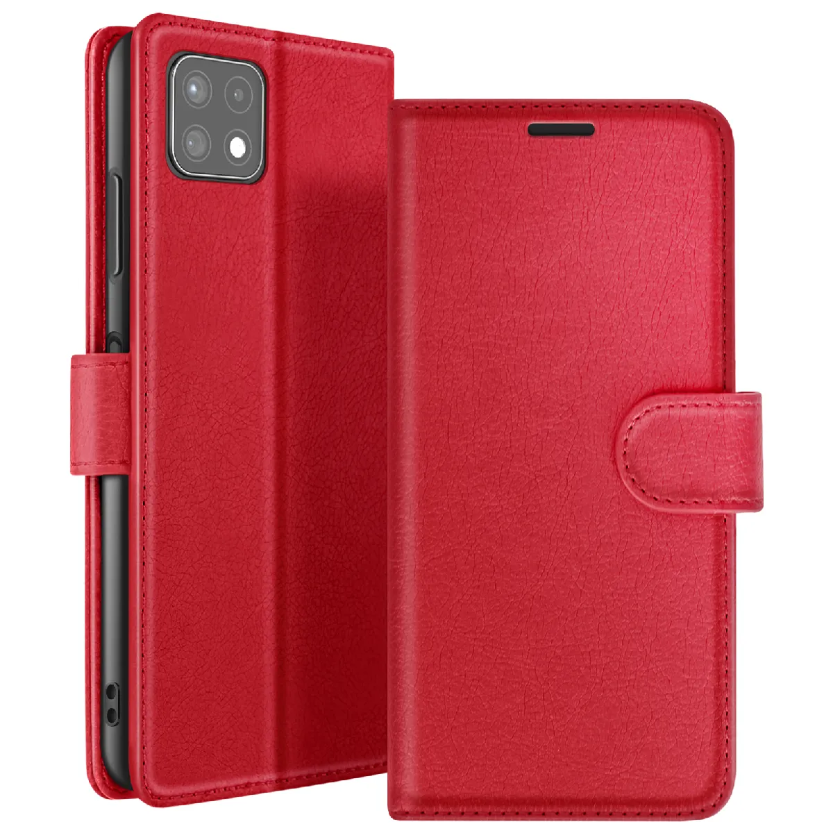 Étui Portefeuille Pour Galaxy A22 5g Avec Support Et Languette Magnétique Rouge Zanaé