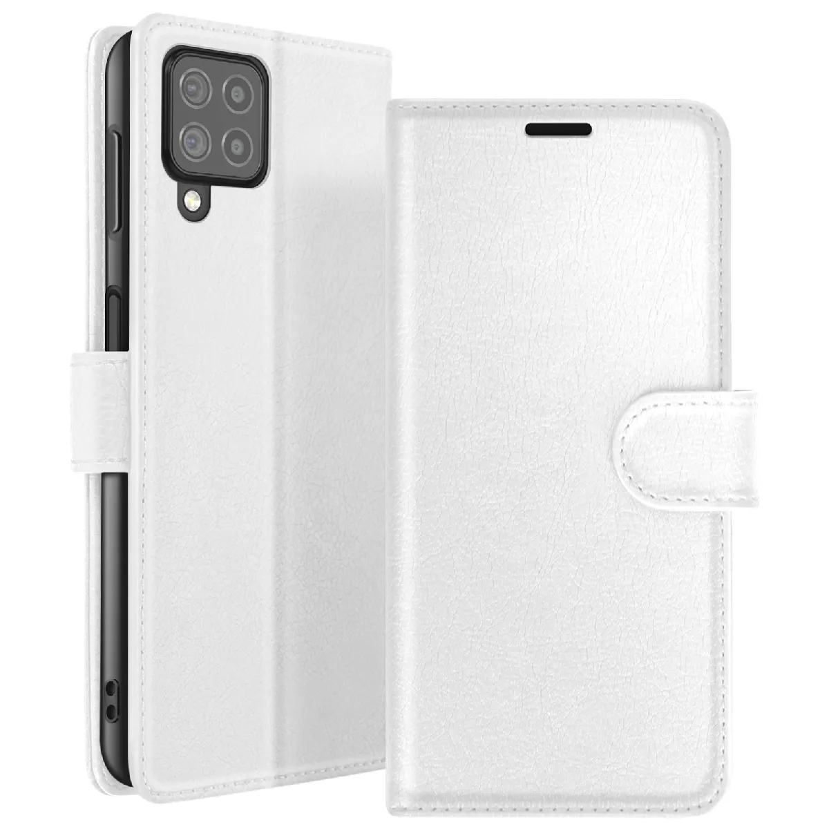 Étui Portefeuille Pour Galaxy M22 / M32 / A22 Support Et Languette Magnétique Blanc Zanaé