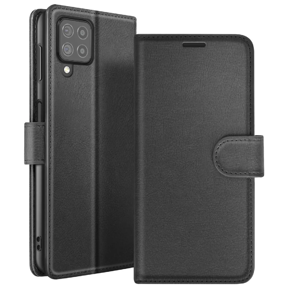 Étui Portefeuille Pour Galaxy A12 / M12 Avec Support Et Languette Magnétique Noir Zanaé