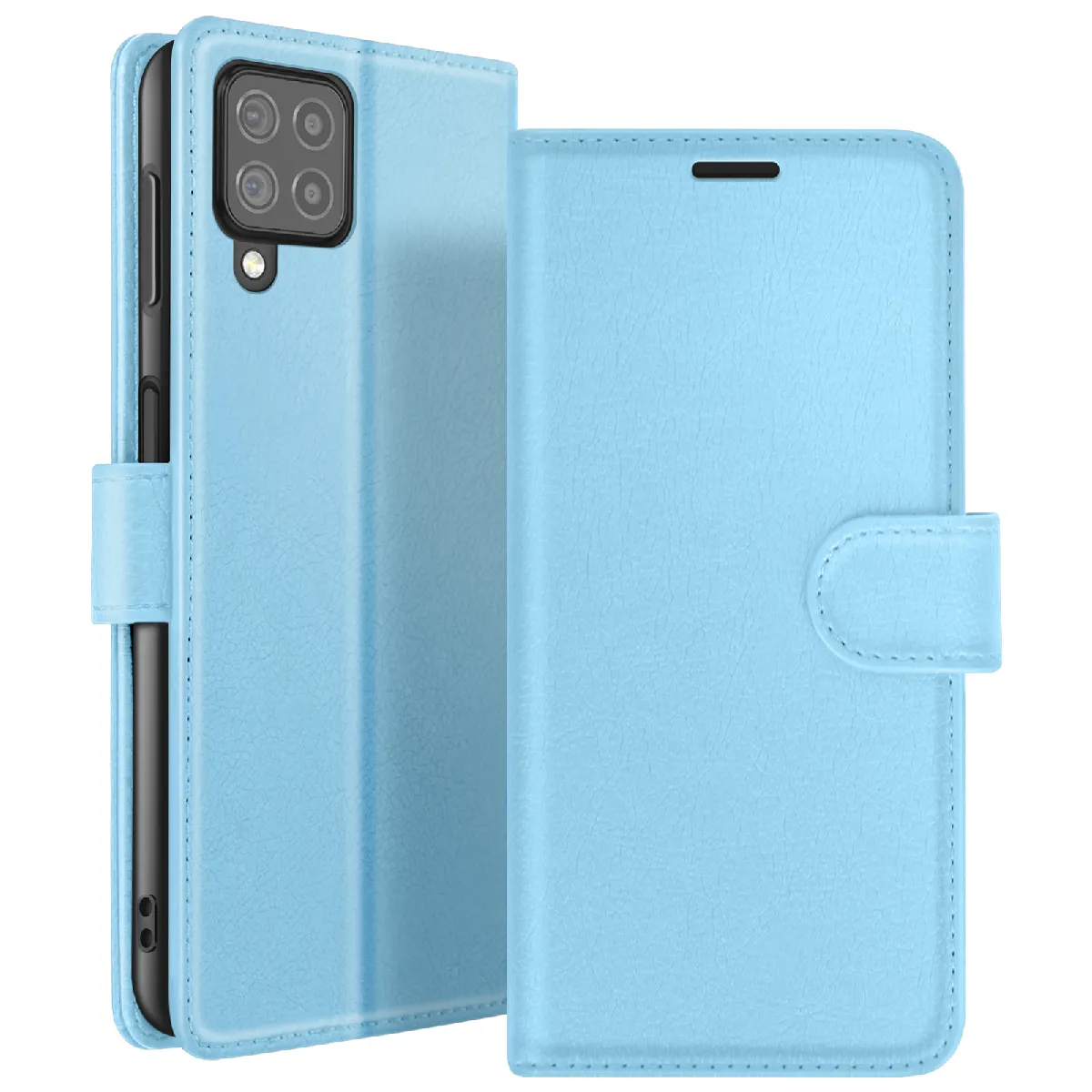 Étui Portefeuille Pour Galaxy M22 / M32 / A22 Support Et Languette Magnétique Bleu Clair Zanaé