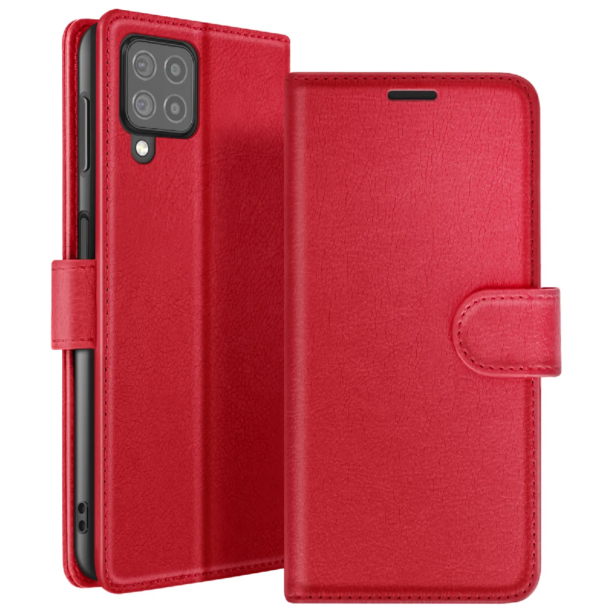 Étui Portefeuille Pour Galaxy M22 / M32 / A22 Support Et Languette Magnétique Rouge Zanaé