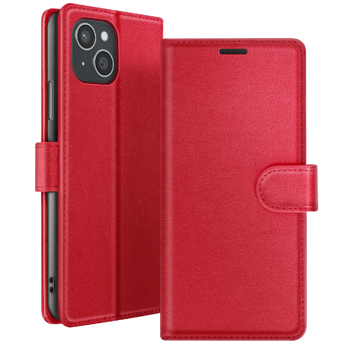 Étui Portefeuille Pour Apple Iphone 15 Plus Support Et Languette Rouge Zanaé