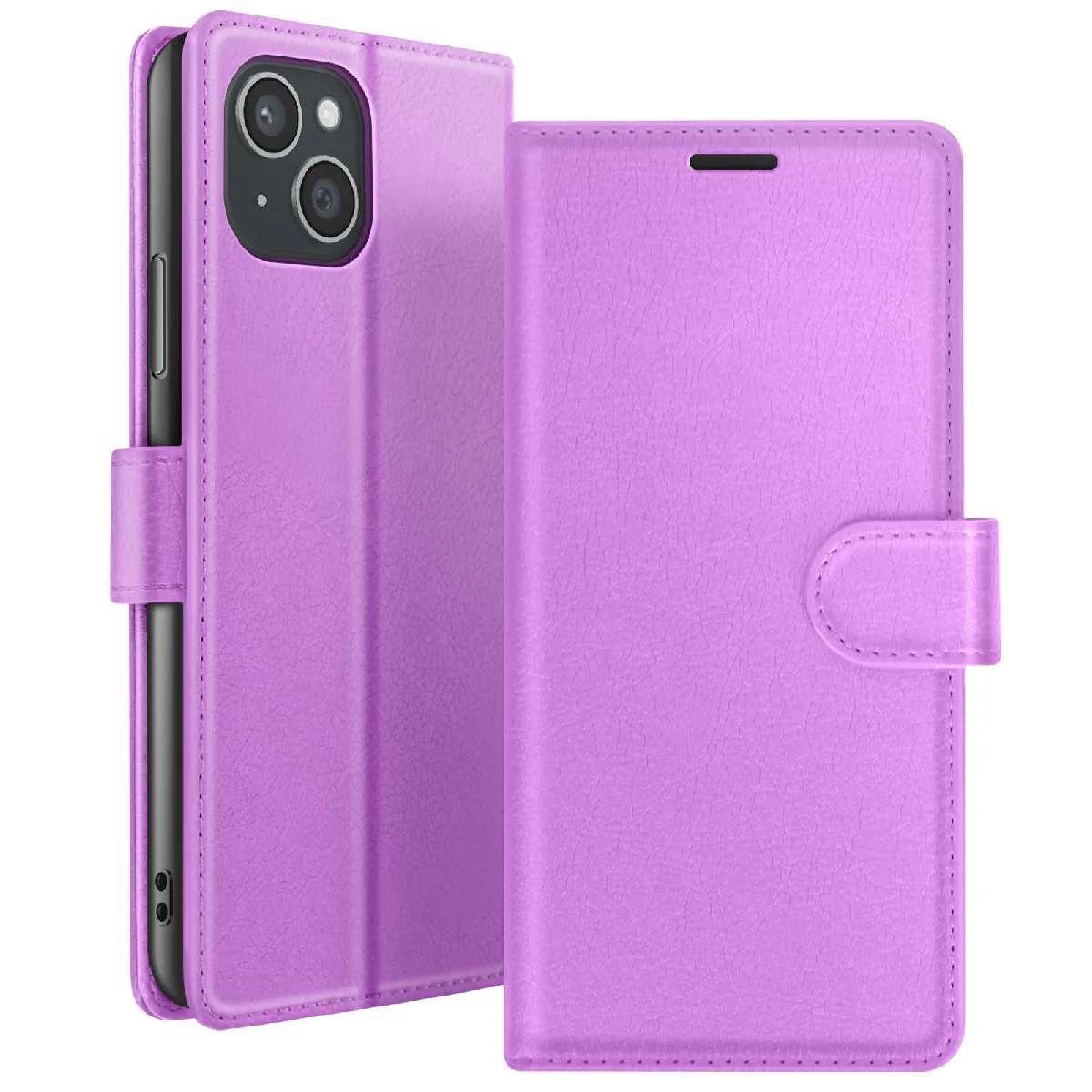 Étui Portefeuille Pour Apple Iphone 15 Plus Support Et Languette Violet Zanaé