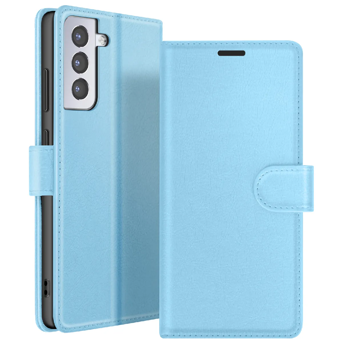 Étui Portefeuille Pour Galaxy S21 Avec Fonction Support Et Languette Magnétique Bleu Clair Zanaé