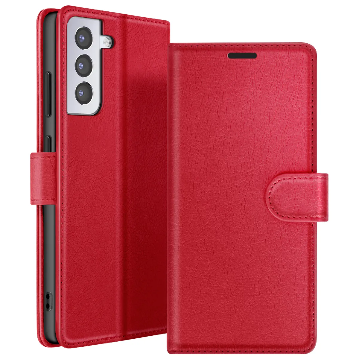 Étui Portefeuille Pour Galaxy S21 Avec Fonction Support Et Languette Magnétique Rouge Zanaé