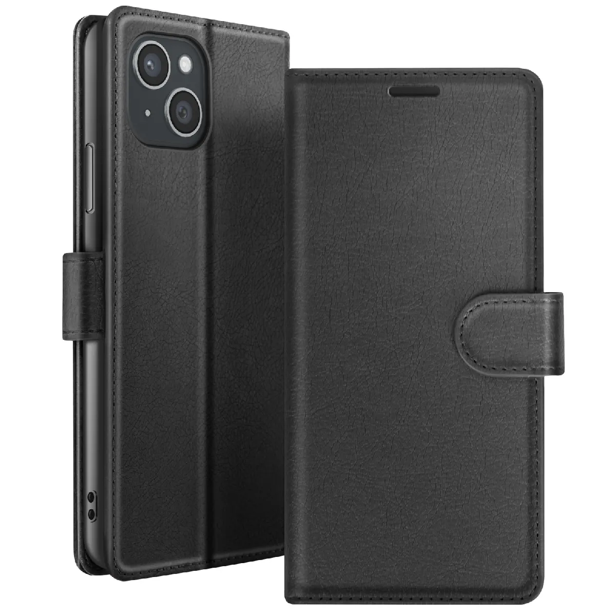 Étui Portefeuille Pour Apple Iphone 15 Plus Support Et Languette Noir Zanaé