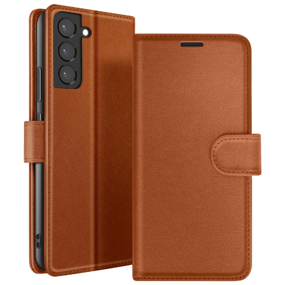 Étui Portefeuille Pour Samsung Galaxy S22 Plus Support Et Languette Marron Zanaé