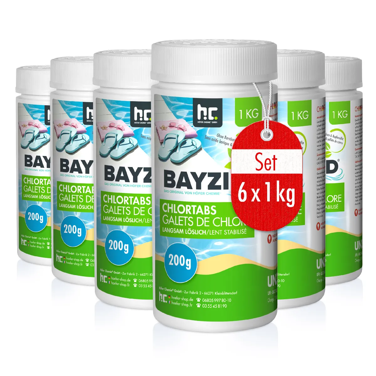 Galets De Chlore Lent Bayzid® 200g - Bouteille De 6 X 1 Kg Pour Piscines & Bassins