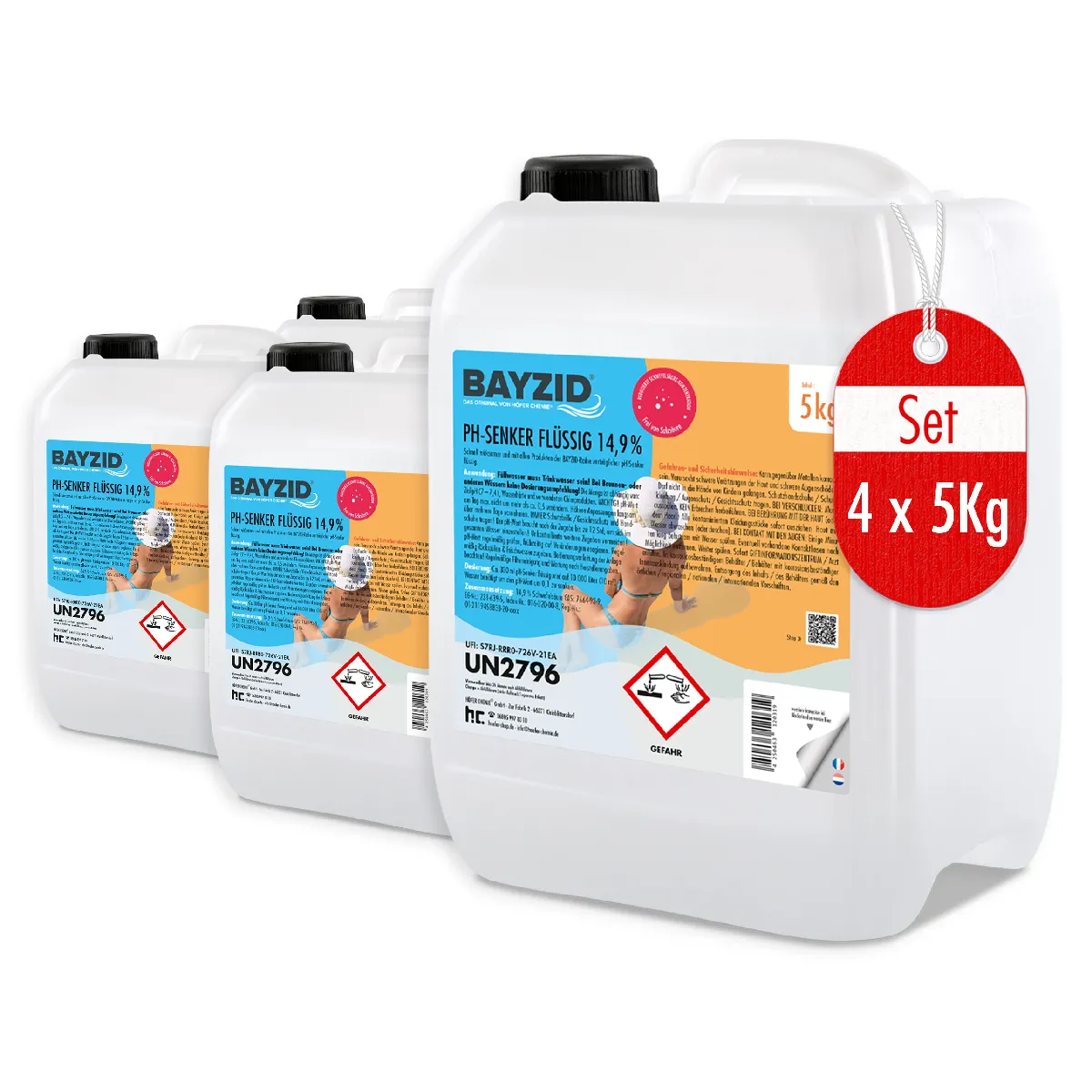 Ph Moins Liquide 14,9% Bayzid® En Bidon 4 X 5 Kg - Abaisseur De Ph Rapide Et Stable Pour Piscine