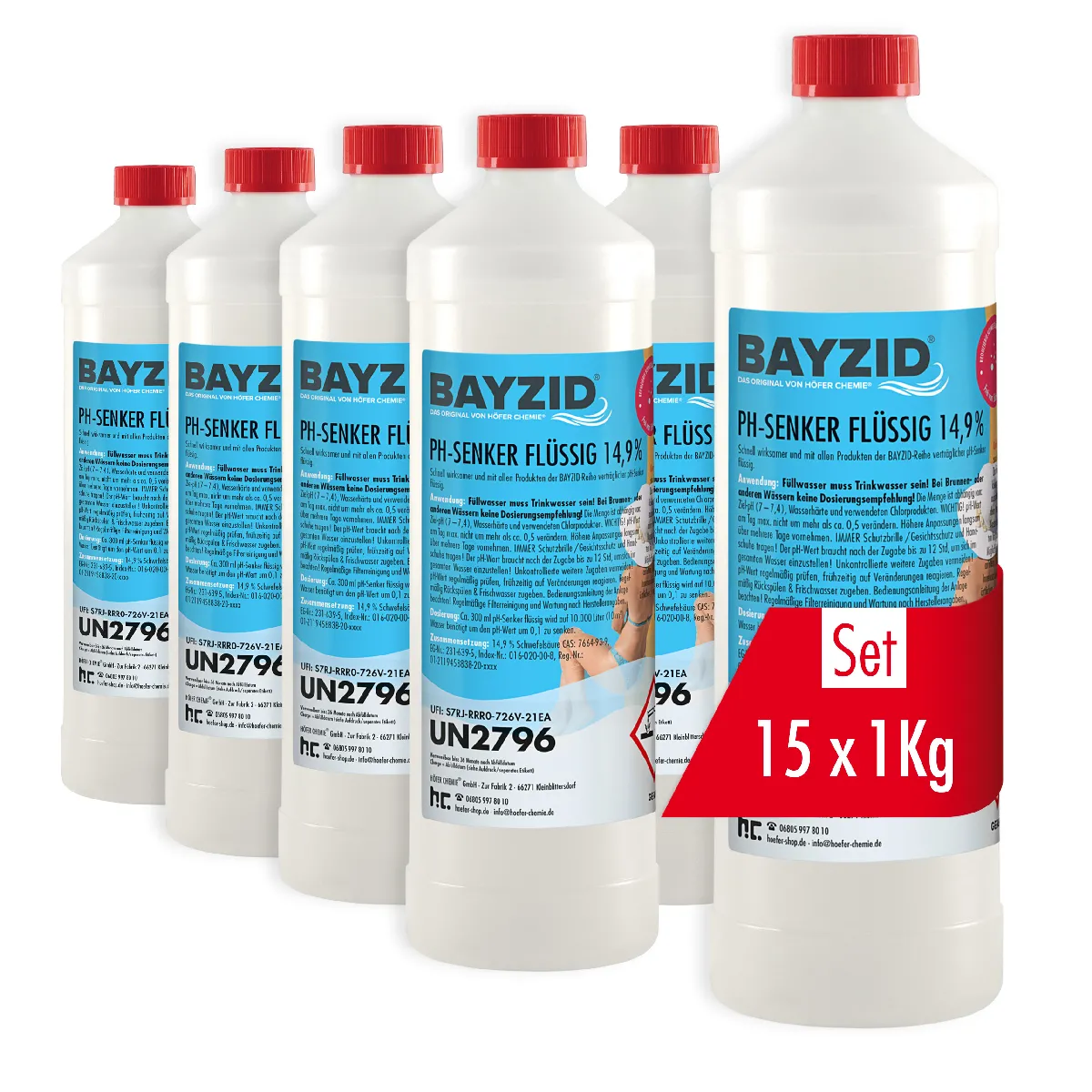 Ph Moins Liquide 14,9% Bayzid® En Bouteille 15 X 1 Kg - Abaisseur De Ph Rapide Et Stable Pour Piscine